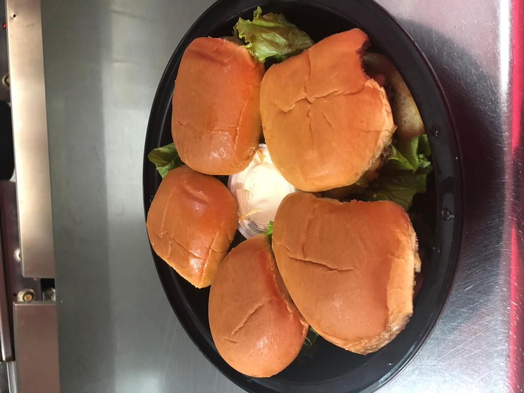 10 Sliders and Large Fries Special · Each slider is a 2 oz. burger with American cheese, lettuce, tomato and pickles. No Substitutions.