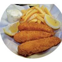 FISH & CHIPS · Tavern battered cod fillets, fries, tartar sauce and lemon wedges.