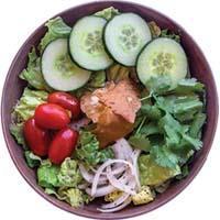 MEDITERRANEAN SALAD · Fattoush salad with chopped romaine lettuce, tomatoes, English cucumbers, onions, parsley, m...