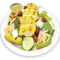 CHICKEN SALAD · Greek Salad with Mediterranean Chicken and Tzatziki Sauce. Romaine lettuce, English cucumber...