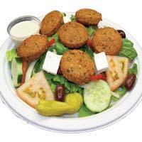 FALAFEL SALAD · Greek Salad with Falafels and Tahini Sauce. (Vegetarian). Romaine lettuce, English cucumbers...