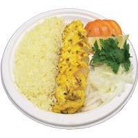 CHICKEN PLATE · Mediterranean Marinated Chicken breast served with rice, pita bread, tomatoes, onions and tz...