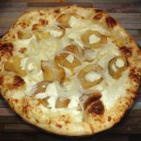 The White Album Pizza · Olive oil and garlic white sauce pizza with fresh mozzarella cheese, ricotta cheese, golden ...