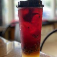 Hibiscus Bloom · Hibiscus Tea with fresh passion fruit pulp & fruit jellies (Large 24oz)