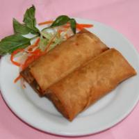 A2. Two Piece Shanghai Egg Roll · Chicken and shrimp with vegetable wrapped in thin egg noodle skin.