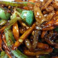 9. Szechuan Chicken · Chicken with shredded pepper and carrots in spicy szechuan sauce. Hot and spicy.
