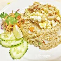 Crabby Fried Rice · Stir fried rice with real crab meat, onion, egg, and bell peppers