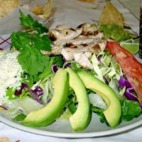 Chicken Salad · Grilled chicken breast, lettuce, bell peppers, tomatoes, avocado, cheese, and ranch or Itali...