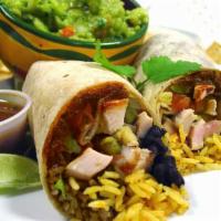 Burrito Newport · Grilled chicken breast, grilled vegetables, black beans, Spanish rice and salsa fresca.