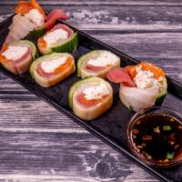 Able Roll (No Rice Roll) · In: tuna, salmon, red snapper, crabmeat
Top: wrapped with cucumber
Sauce: SO sauce