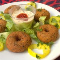 5 Pieces Falafel · Patties of ground cooked garbanzo beans mixed with a special blend of spices.