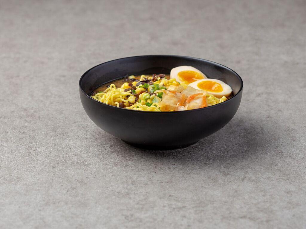 Miso and Noodles · Pork bone or vegetable broth, miso, ramen, scallion, egg, mushroom, corn, cabbage