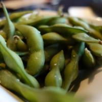 Broiled Edamame · Boiled soybeans in pod and sea salted.