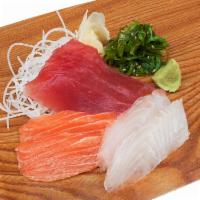 Sashimi Combo · 3 pieces tuna, 2 pieces salmon, 2 pieces white fish. (*if you like to change to other fish, ...