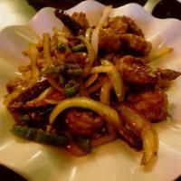 H1. Burmese Spicy Shrimp · Wok topped shrimp with jalapenos, onion and garlic. Spicy.
