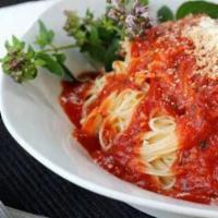 Angel Hair Marinara · Angel hair pasta, tomato, basil tossed in a marinara sauce topped with parmesan cheese. All ...