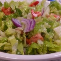 13. Tomato Salad · Romaine lettuce with onions, tomatoes and jalapeno pepper served with house dressing.
