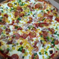 All Meat Pizza · Salami, pepperoni, linguica, ground beef, bacon and sausage.