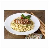Fettuccine with Chicken · Basil, black olives, Parmesan and marinara or Alfredo sauce.