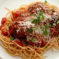 Spaghetti Bolognese · Spaghetti Italian style with ground beef in tomato sauce.