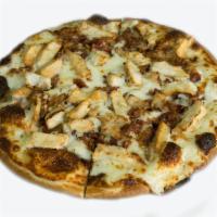 Chicken Bacon Ranch Pizza · Ranch dressing, chicken breast and bacon.