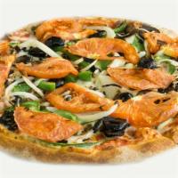 Vegetarian Pizza · Tomatoes, black olives, mushrooms, green peppers, onions and mozzarella cheese.