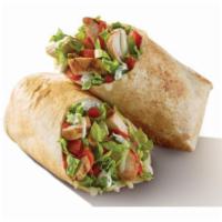 Buffalo Chicken Wrap · Chicken, low-fat mozzarella, tomatoes, romaine, Buffalo sauce and light ranch in a toasted f...
