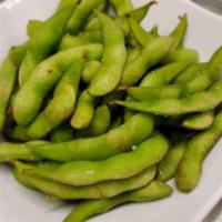 Edamame · Steamed soy beans in the pod, lightly salted