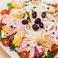 Napoli Salad · Penne pasta, romaine lettuce, ham, salami, tomatoes, artichokes, Kalamata olives, and mozzar...