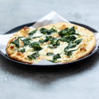 Bianca Pizza · Spinach, garlic olive oil, ricotta, mozzarella cheese and goat cheese. Gluten free.