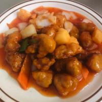 Sweet and Sour Pork · Breaded pork with sweet and sour sauce.