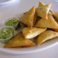 3. Meat Samosa · 1 piece. Ground meat mixed with chili onion and herbs.
