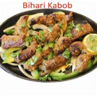 31. Bihari Kabob · Beef with special spices and herbs, skewered and grilled.
