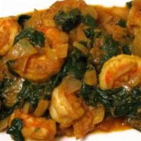 53. Shrimp Saag · Shrimp cooked with spinach and mild curry sauce.