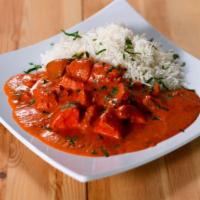 4. Chicken Tikka Masala · Chicken tikka in a curry sauce with herbs. Served with rice.