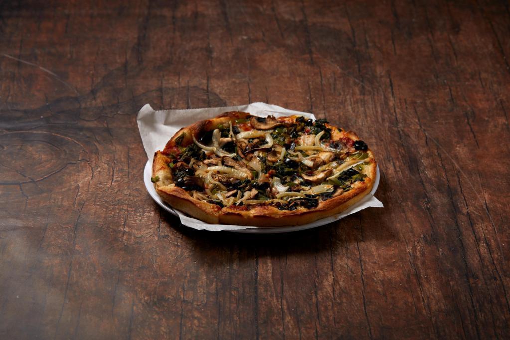 Veggie Pizza · Mushroom, pepper, onion, olives and spinach.