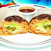 Spicy Pork Burrito · Grilled diced pork marinated in our special blend sauce with Mexican rice, pinto beans, lett...