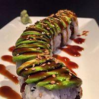 Caterpillar Roll · Eel, crab stick, cucumber topped with avocado, eel sauce and sesame seed.