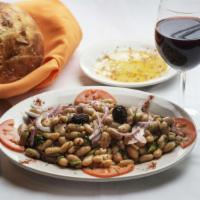 10. Piyaz ( Kosher ) · White bean salad. Turkish white beans tossed with onions, parsley, red sweet peppers, olive ...