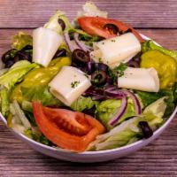 Tossed Salad · Lettuce, tomatoes, onions, cucumbers, black olives, pepperocini peppers and provolone cheese.