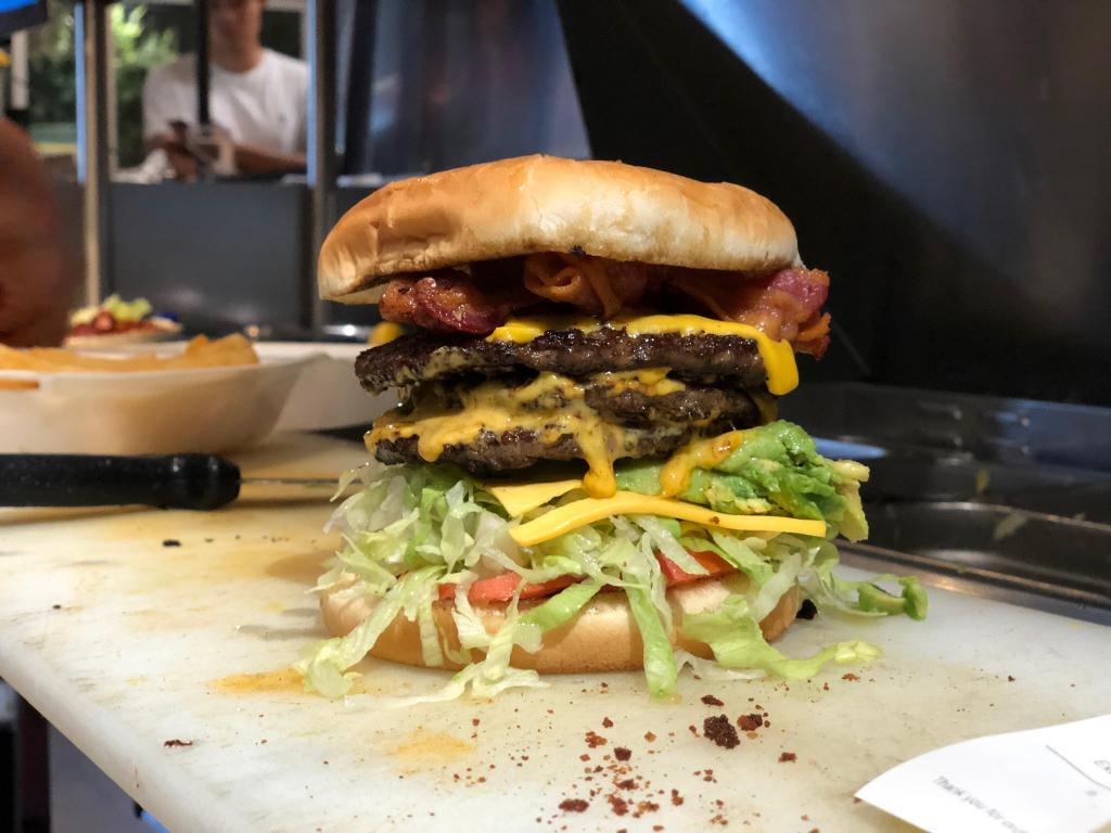 Bacon Burger · Double meat, bacon, cheese, jalapeno, onion, pickle, lettuce. tomato, mayo and fries.