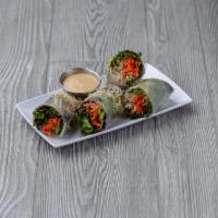 Vietnamese Spring Roll · Two spring rolls filled with bean sprouts, red leaf lettuce, romaine, shredded carrots, cucu...
