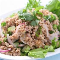 Y6. Larb Salad · Choice of ground chicken, pork or beef with onions, cilantro, roasted ground rice, fish sauc...