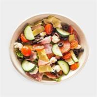 Antipasto Salad · Spring mix, salami, ham, pepperoni, fresh mozzarella, cucumbers, black olives, fresh red oni...