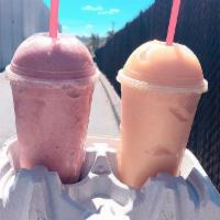 Peach and Mango Smoothie · peach and mango blended with soy 