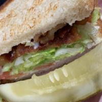 Hot BLT Sandwich · Bacon, lettuce, tomato, mayonnaise on toasted sourdough. 