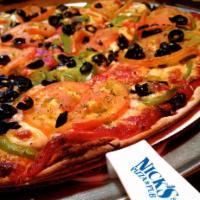 Mexican Thin Crust Pizza · Taco sauce, seasoned ground beef, mozzarella and cheddar cheese, green onions, tomatoes and ...