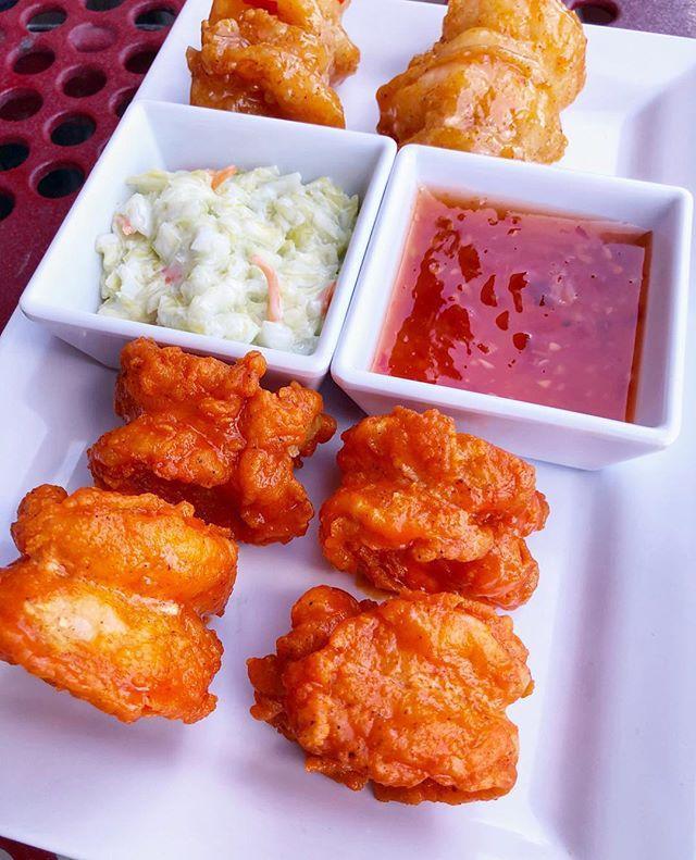 Buffalo Shrimp · (6) shrimp with a tempura-like batter tossed in our house buffalo sauce, served with ranch.