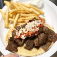 Gyro · Served with tomato, onion, and side of tzatziki sauce. Includes choice of hot or sweet peppe...