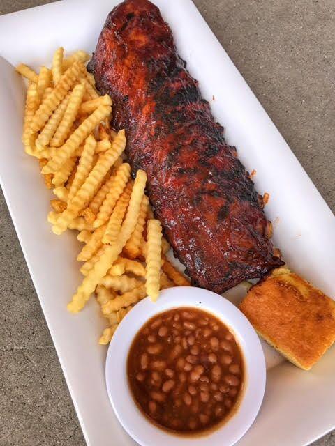 BBQ Baby Back Ribs · Full slab served with French Fries, Cornbread and Baked Beans. **No substitutions on sides**